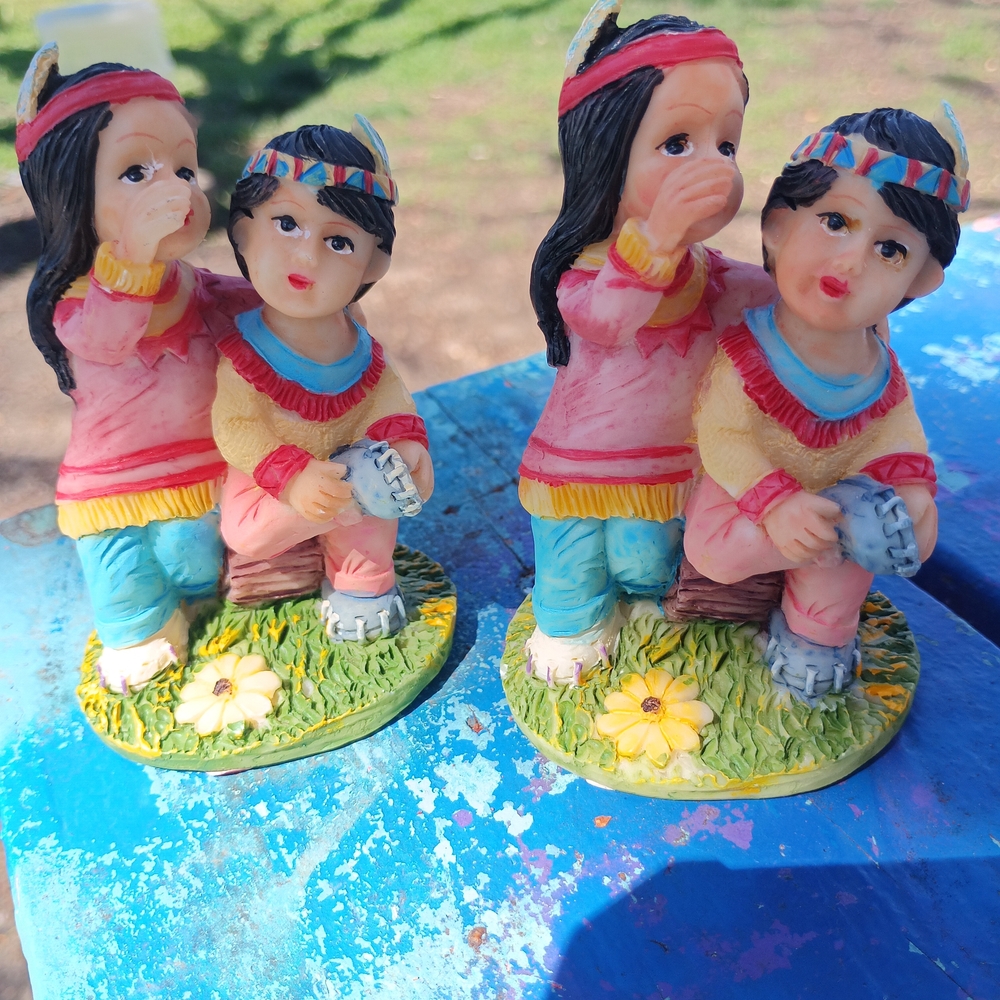 Native Child Sculpture Pair - Multicolor